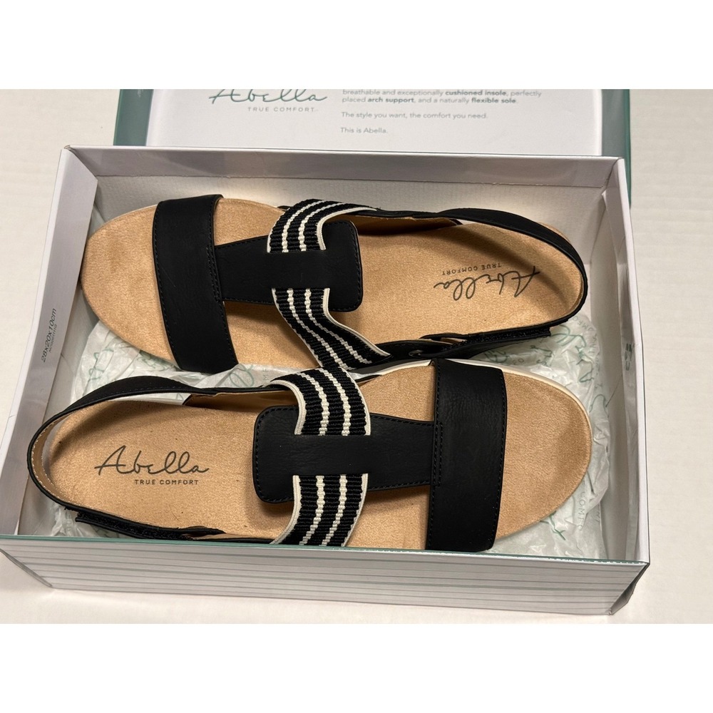 Abella Womens Paula Casual Sandal 8.5M Black Striped Comfort Walking Shoe